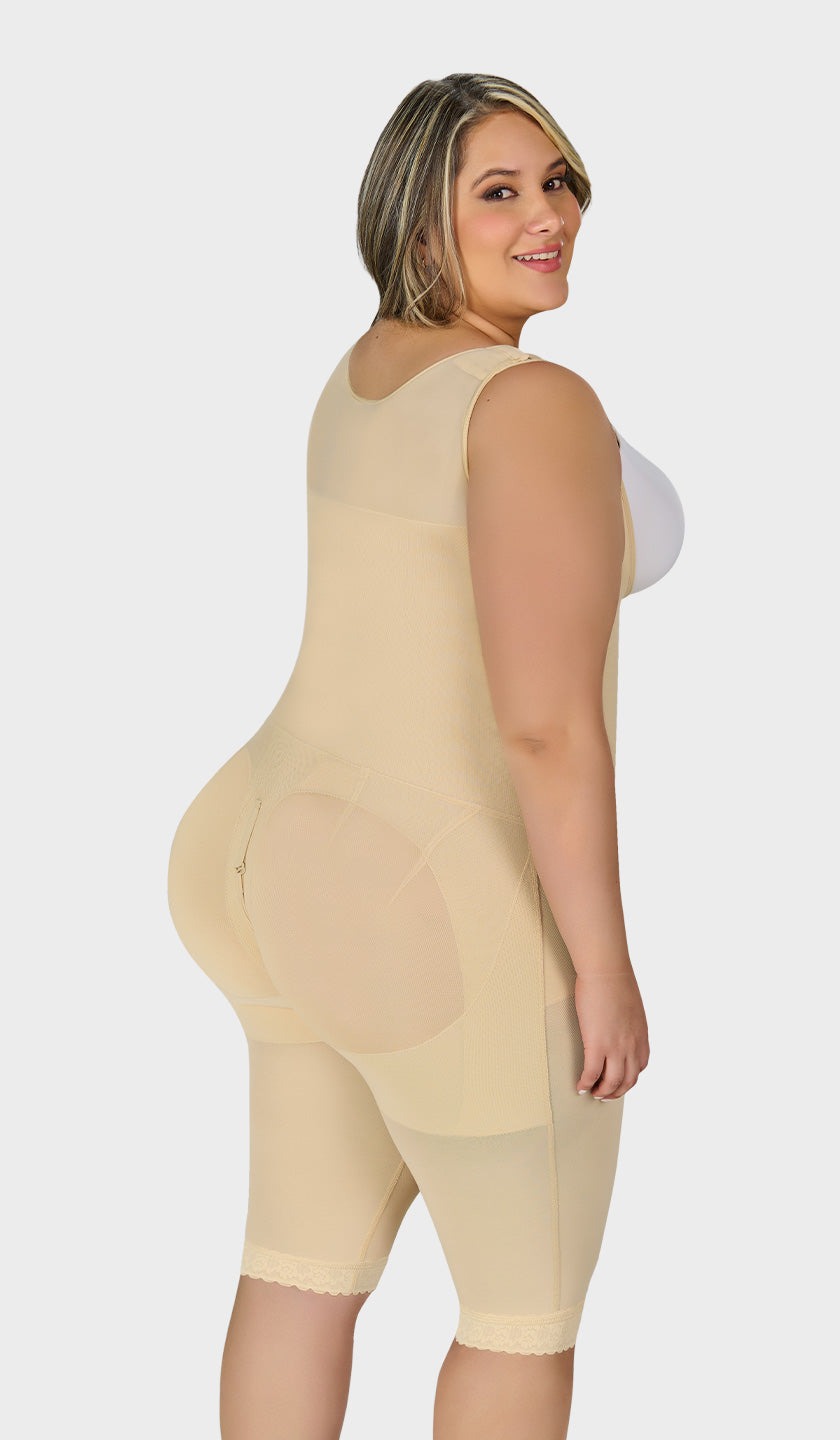 F0085 - KNEE-LENGTH FAJA 4 FRONT HOOKS BACK COVERAGE AND WIDE STRAPS (6757413191856)