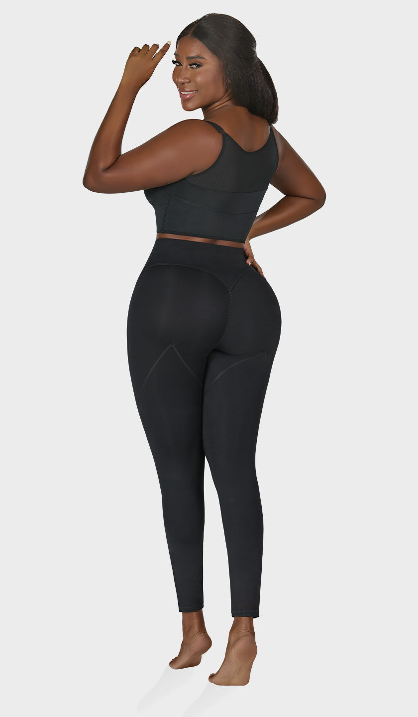 Leggings Hip-lift with Top top PU Glossy Black Sportswear Set P004