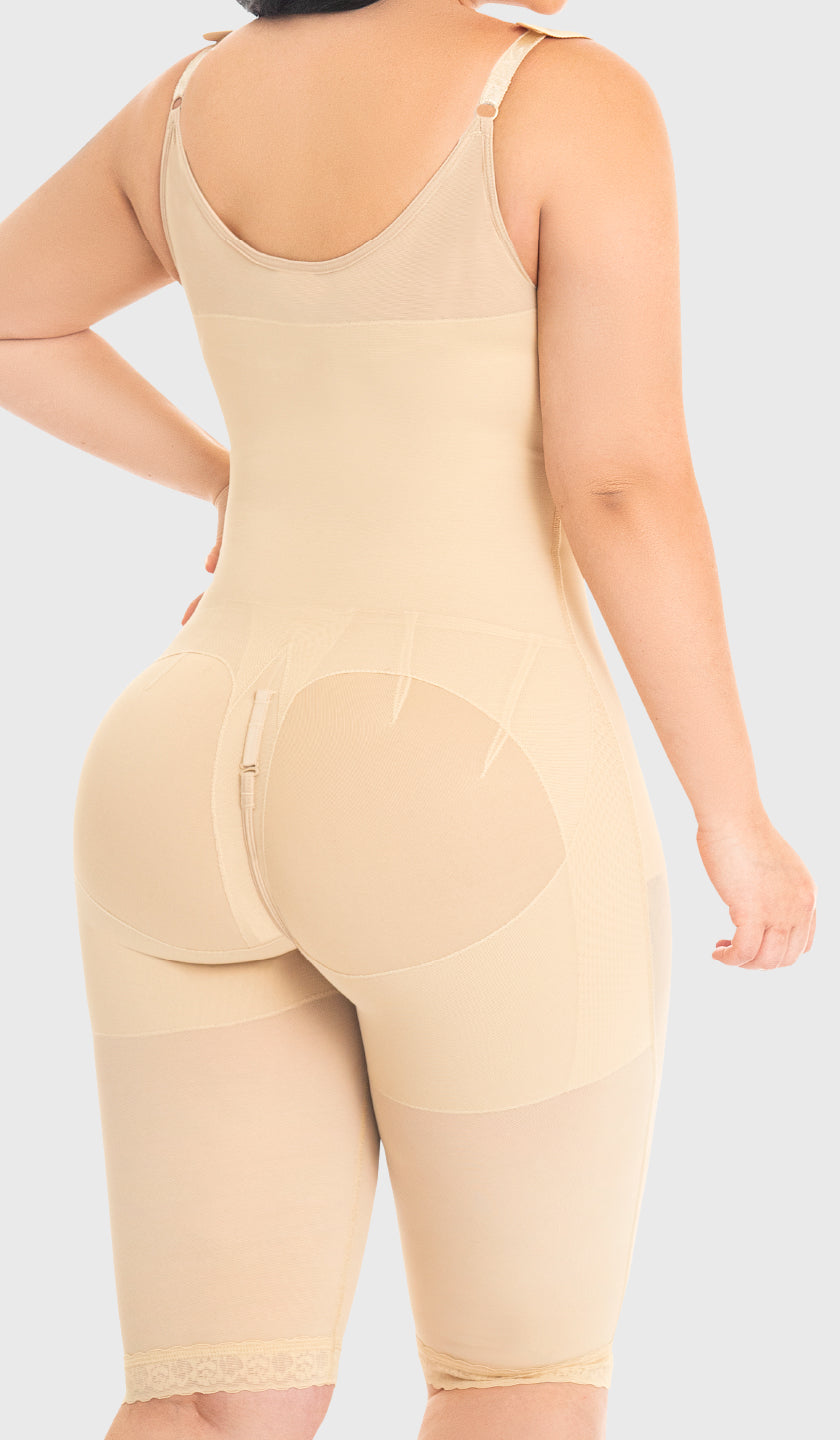 F0080 - KNEE-LENGTH FAJA 4 FRONT HOOKS BACK COVERAGE AND ADJUSTABLE STRAPS (6757413159088)