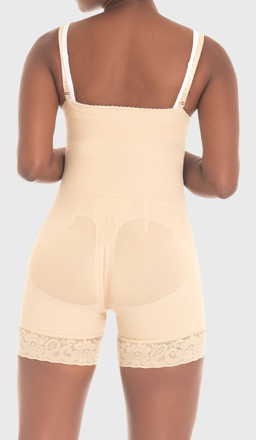 F0086 - SILICONE STRAPLESS MID-THIGH FAJA 4 FRONT HOOKS