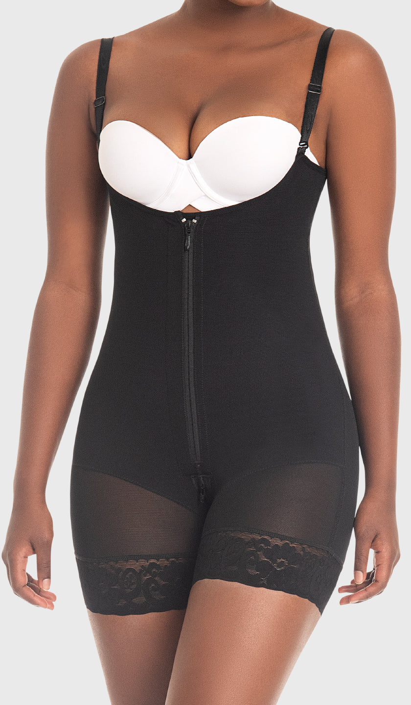 F0468 - MID-THIGH FAJA WITH BACK COVERAGE AND ADJUSTABLE STRAPS