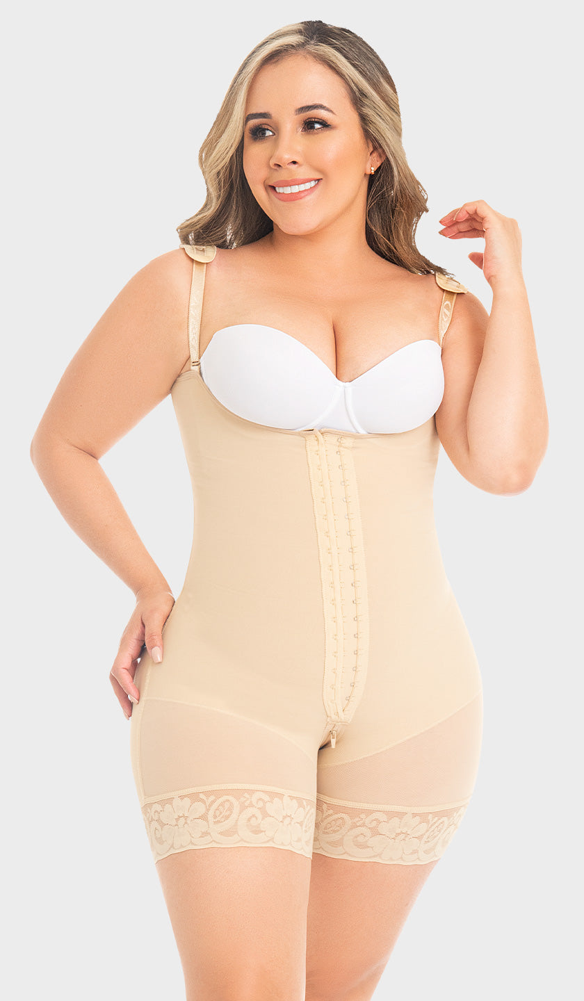 F0068 - MID-THIGH FAJA WITH BACK COVERAGE AND ADJUSTABLE STRAPS