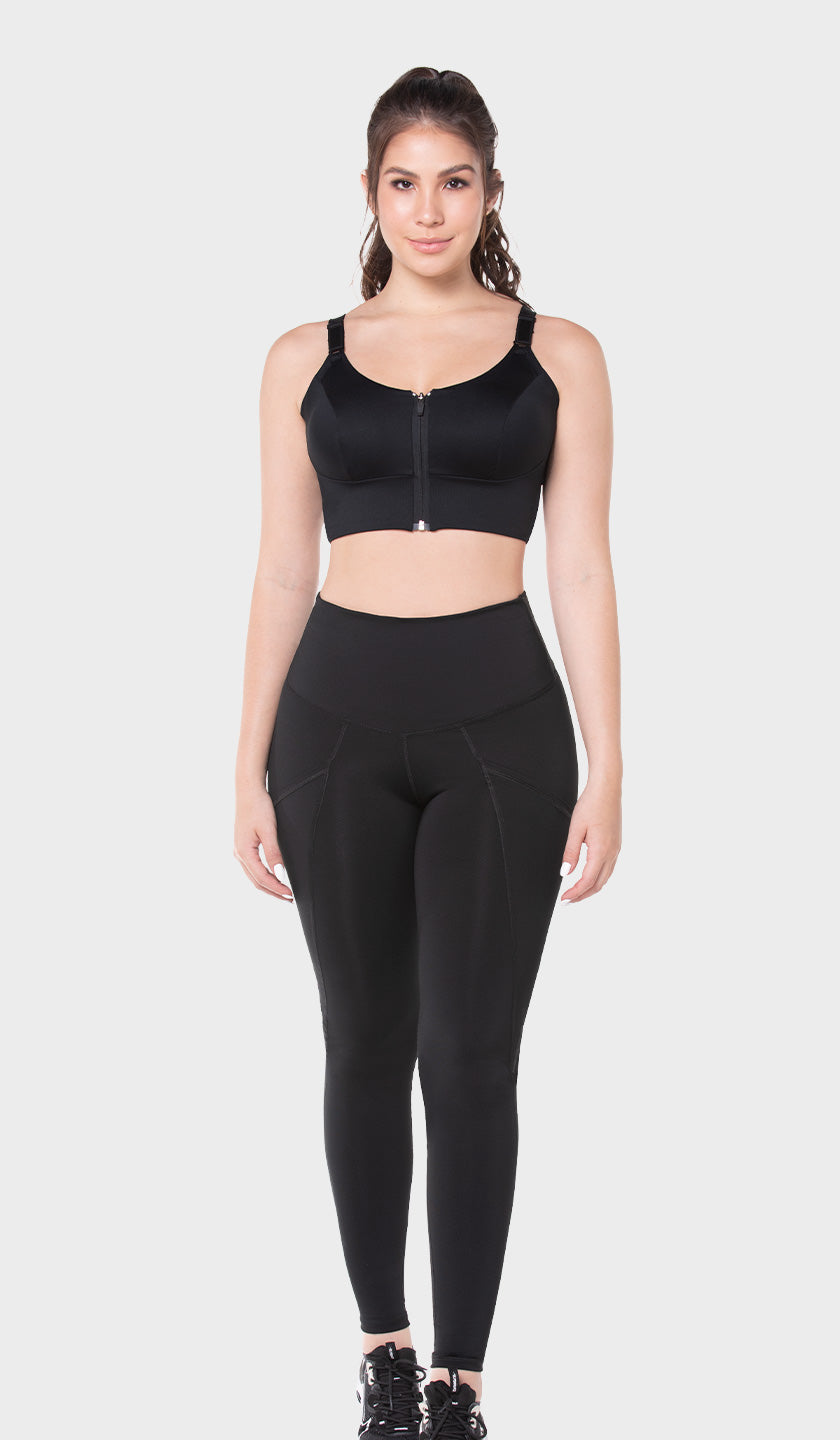 Extra Strong Compression Black Gym Leggings with Side Pockets