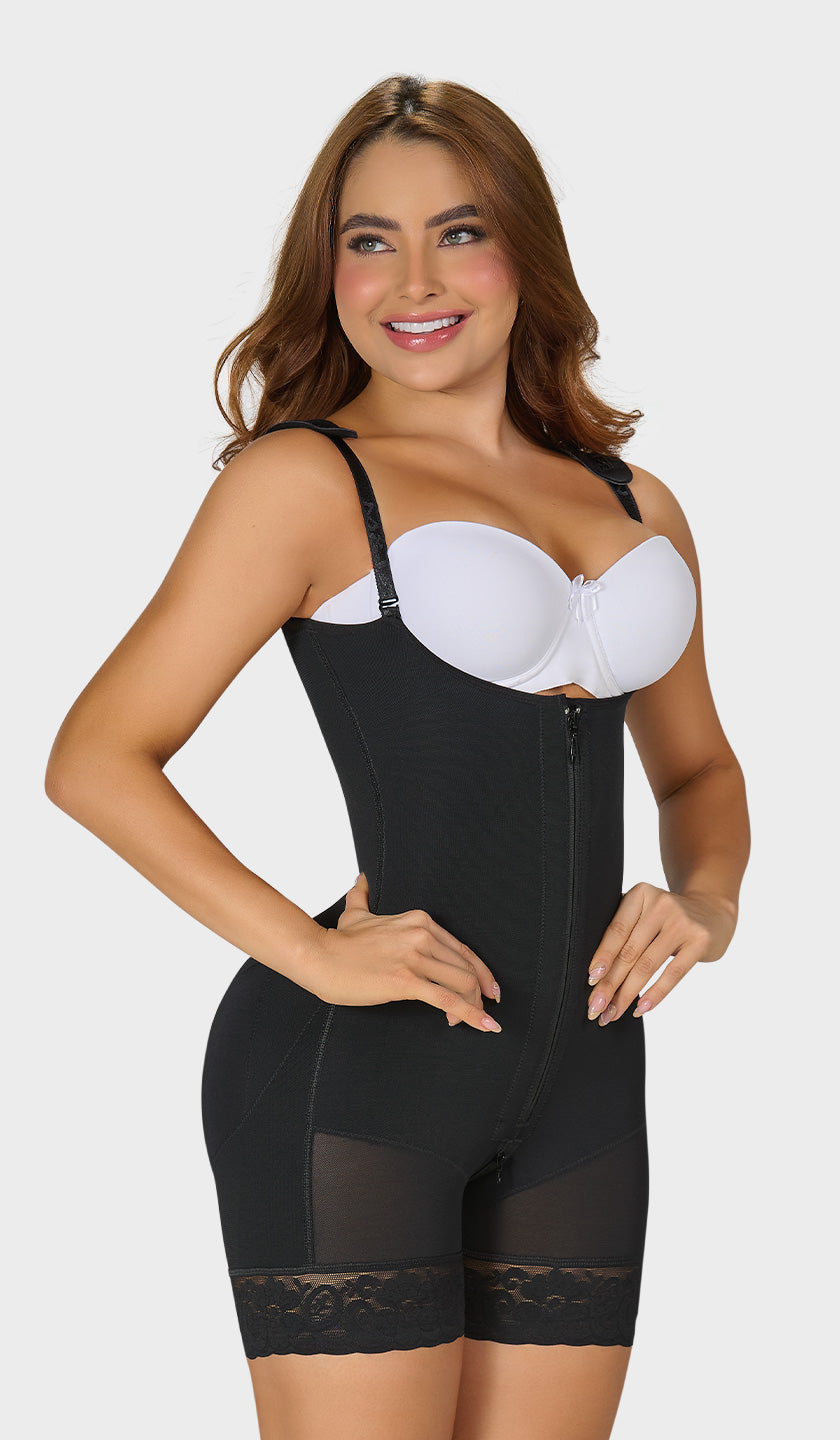 F0768 - MID-THIGH FAJA BACK COVERAGE AND ADJUSTABLE STRAPS WITH ZIPPER (6757412700336)