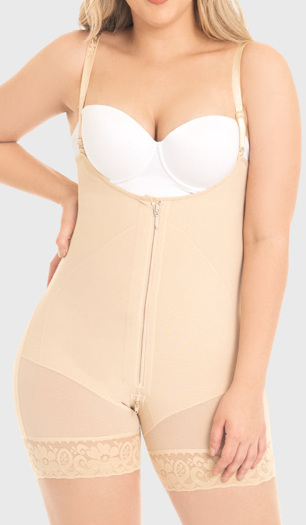 F0768 - MID-THIGH FAJA BACK COVERAGE AND ADJUSTABLE STRAPS WITH ZIPPER (6757412700336)